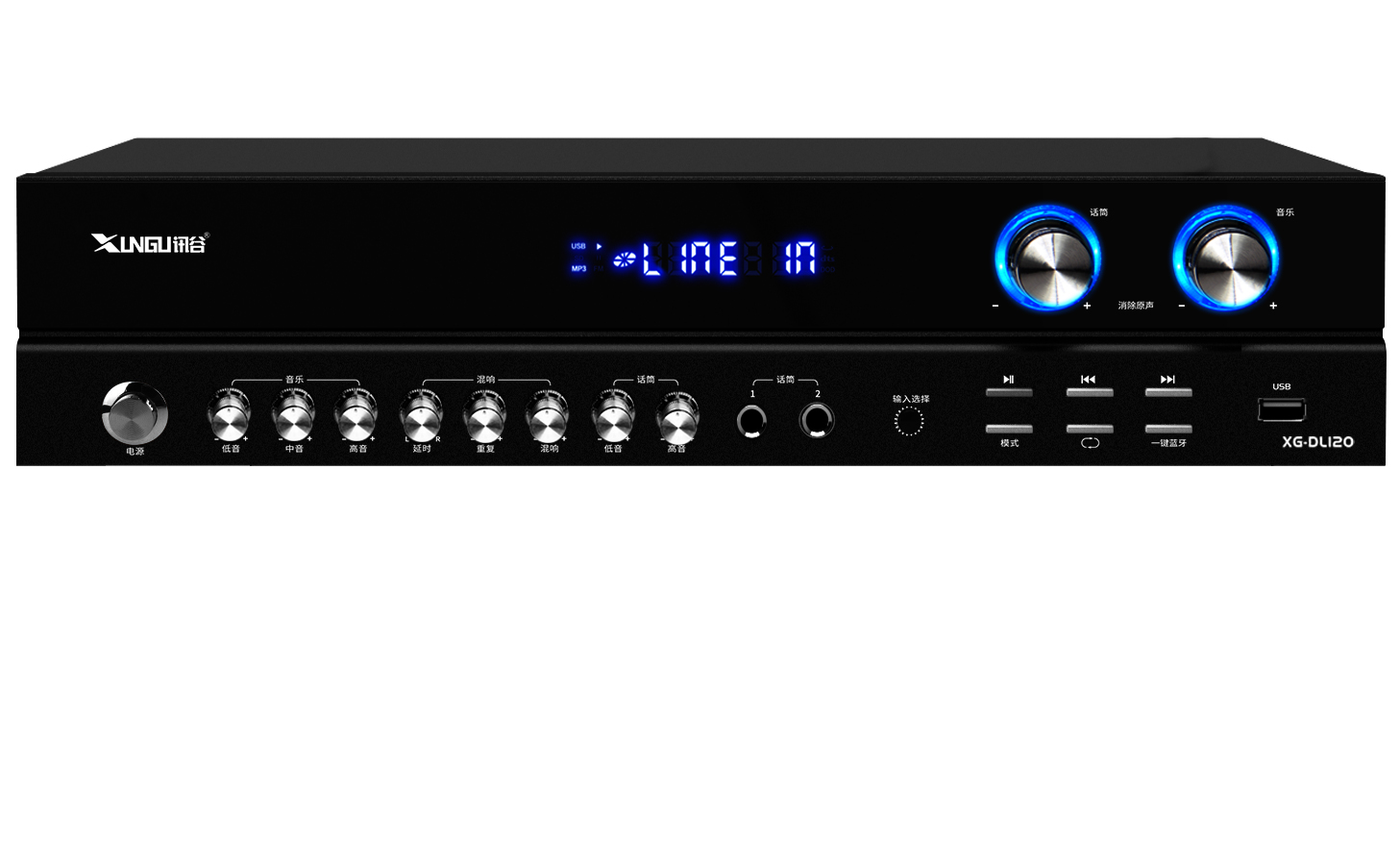 Bluetooth Power Amplifier – 120W×2, 3 Mic Inputs, Aluminum Panel, KTV & Commercial Audio